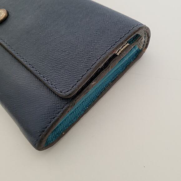 Michael Kors MK Navy Blue Color Block Wallet Clutch Large Logo Saffiano Leather - Picture 11 of 12